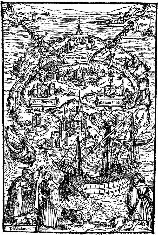 Гравюра на дереве "Утопии" Мора (1518)
